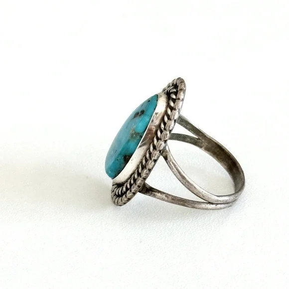 Vintage 925 Sterling Silver Turquoise Large Southwestern Tall Band Ring Size 8